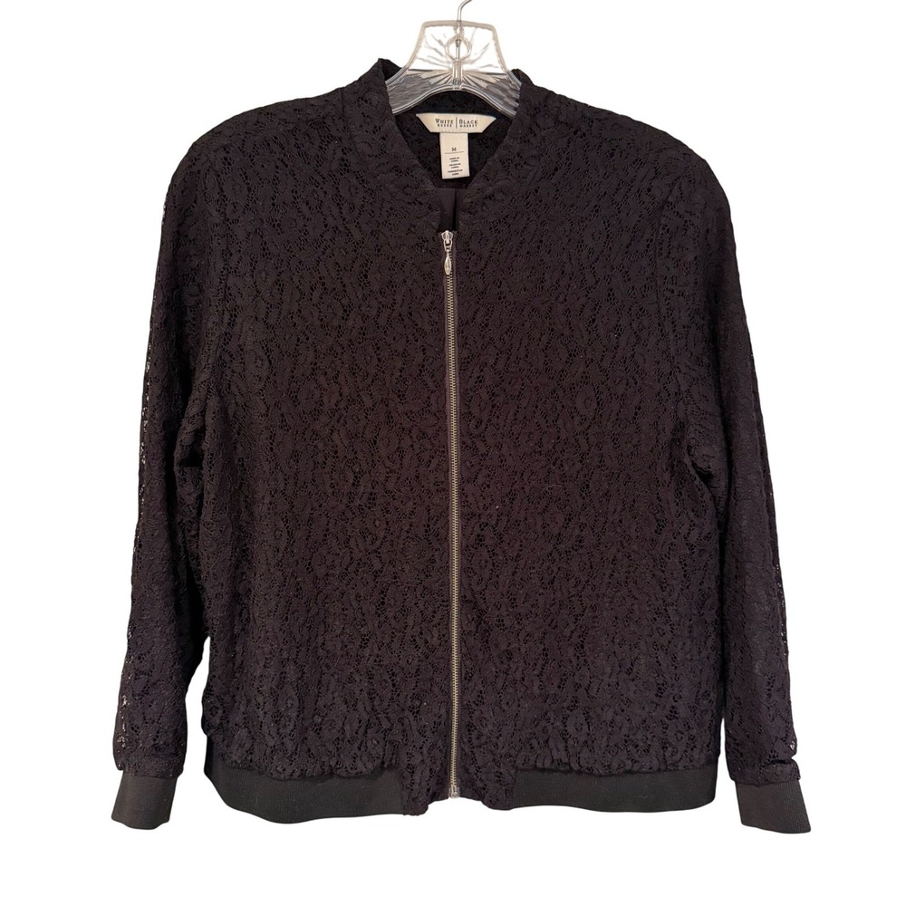 White House Black Market Black Lace Bomber Jacket Women's Medium Glam Dainty Y2K
